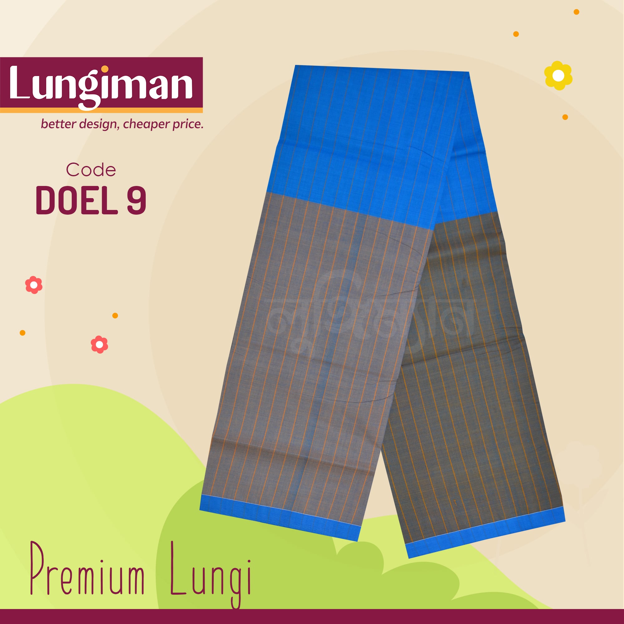 Khaki Blue Cotton Lungi
